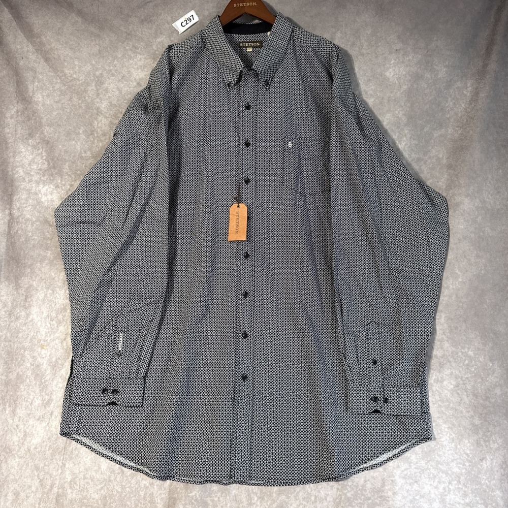 Stetson Western Shirt Men's Size 5Xt Long Sleeve Black-And-White Button Down NWT